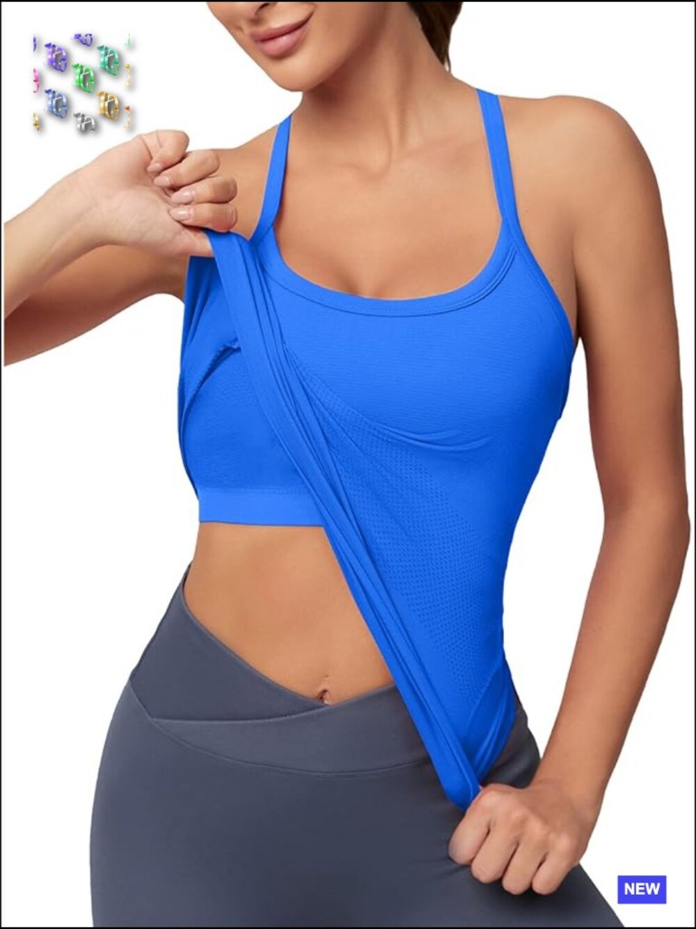 Sleeveless Racerback Tank Top with Built-In Bra Seamless Yoga Shirt